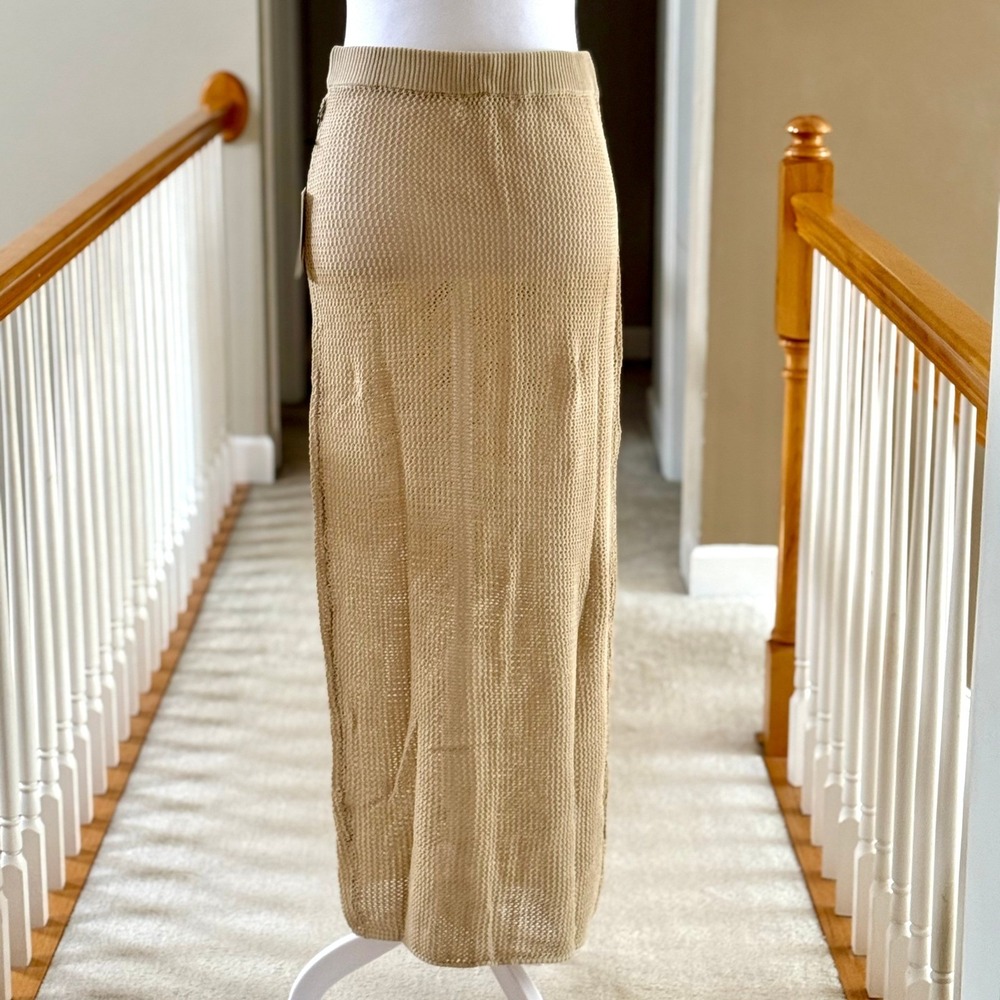Carmen‎ Crochet Skirt Beige Tan Knit Maxi Cover Up XL NEW - Picture 4 of 5